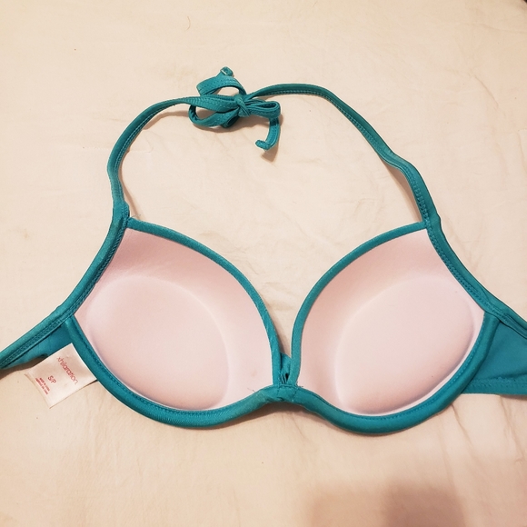 Emerald green pushup halter bikini top swimsuit - Picture 3 of 5